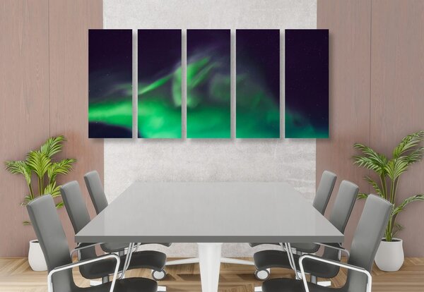 Tablou 5-piese aurora polară verde pe cer
