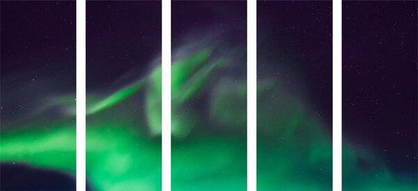 Tablou 5-piese aurora polară verde pe cer