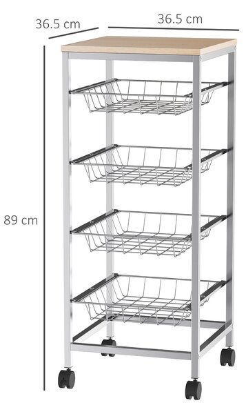 HOMCOM Cărucior de Bucătărie cu 4 Coșuri Detașabile pentru Alimente, 36,5x36,5x89 cm, Argintiu | Aosom Romania