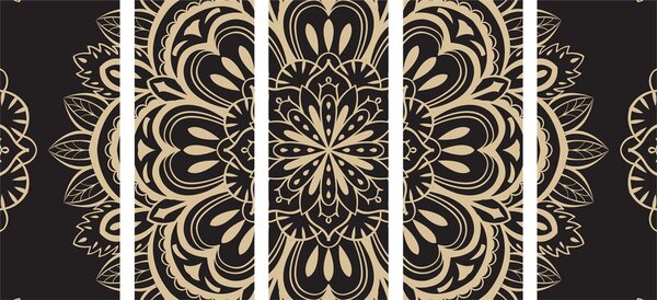 Tablou 5-piese Mandala pe un fundal negru