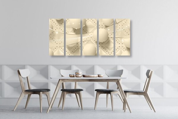 Tablou 5-piese lux alb în design sepia