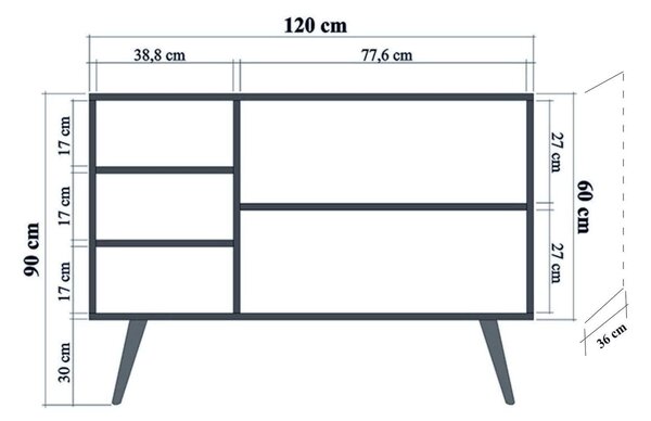 Comoda Mega-120, stejar sonoma, PAL melaminat, 120x36x90 cm