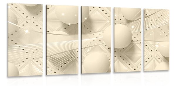 Tablou 5-piese lux alb în design sepia