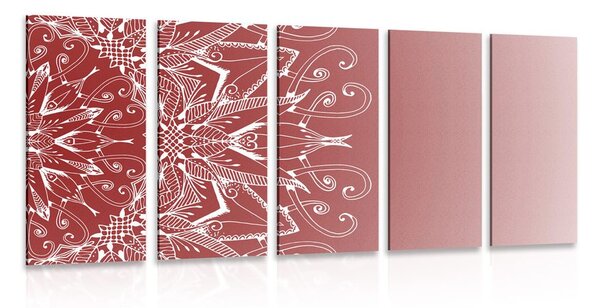 Tablou 5-piese Mandala albă pe un fundal vișiniu