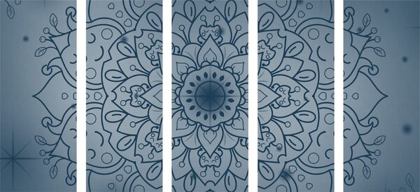 Tablou 5-piese floare albastru închis de Mandala