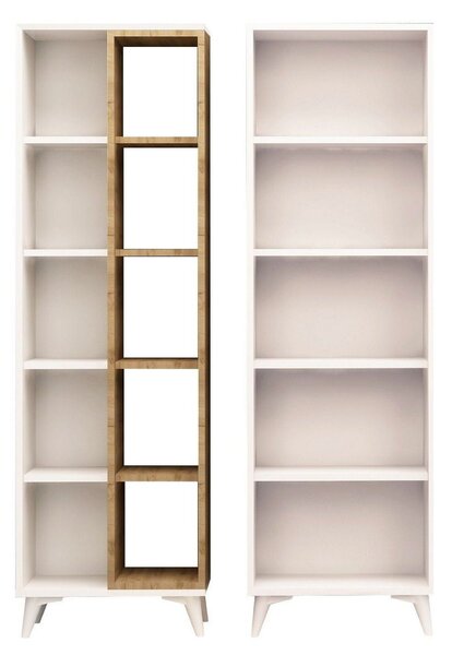 Biblioteca POTENZA, stejar/alb, PAL melaminat, 100x25x162 cm
