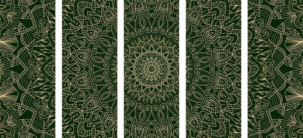 Tablou 5-piese Mandala ornamentată detaliată în culoarea verde