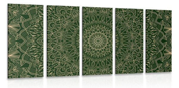 Tablou 5-piese Mandala ornamentată detaliată în culoarea verde