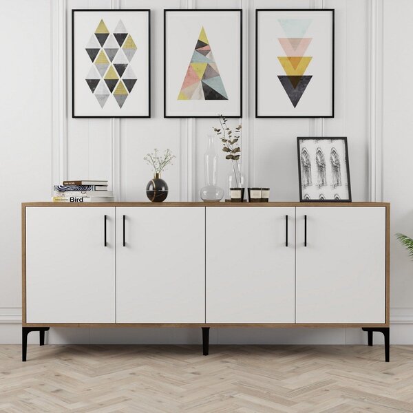 Comoda Kiev, alb/nuc, PAL melaminat, 180x35x78 cm