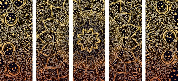 Tablou 5-piese Mandala orientală de aur
