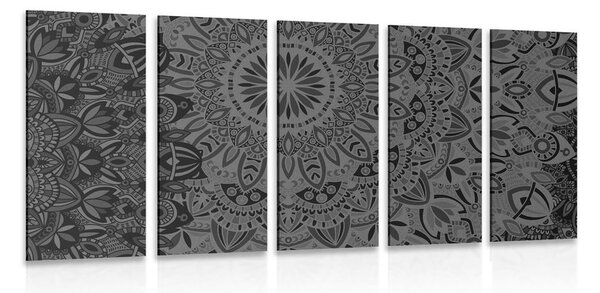 Tablou 5-piese Mandala elegantă în design alb-negru