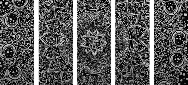 Tablou 5-piese Mandala orientală în design alb-negru