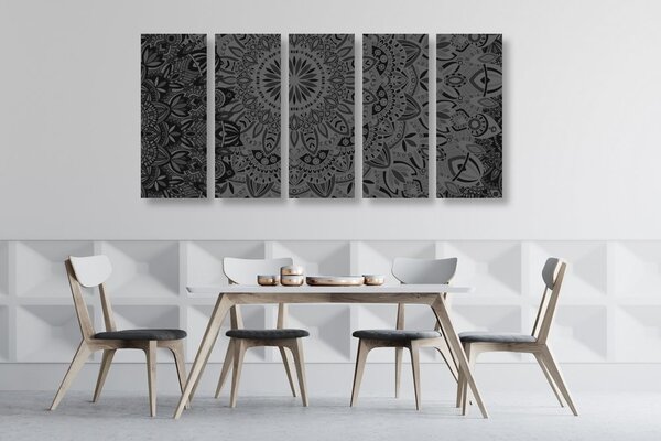 Tablou 5-piese Mandala elegantă în design alb-negru
