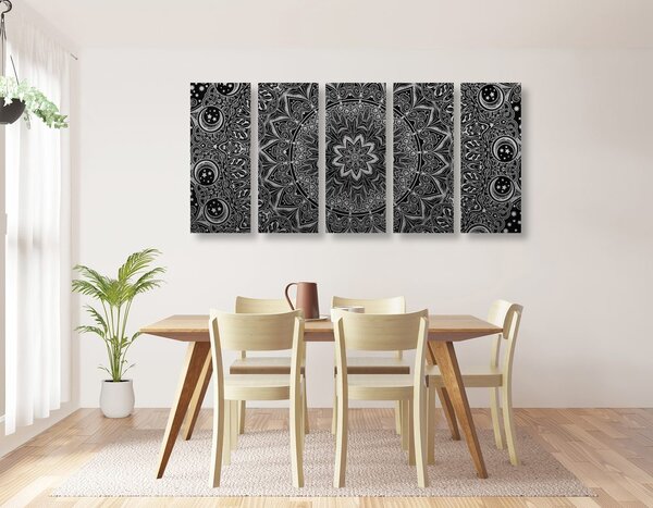 Tablou 5-piese Mandala orientală în design alb-negru