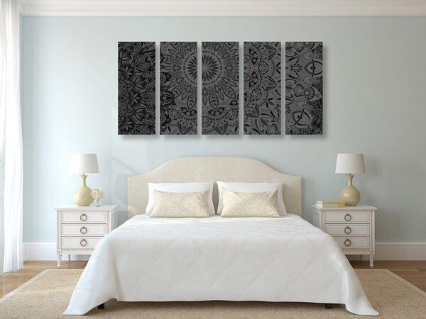 Tablou 5-piese Mandala elegantă în design alb-negru