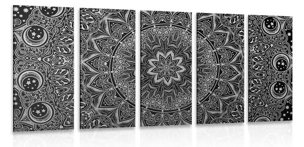 Tablou 5-piese Mandala orientală în design alb-negru