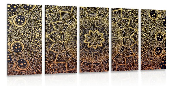 Tablou 5-piese Mandala orientală de aur