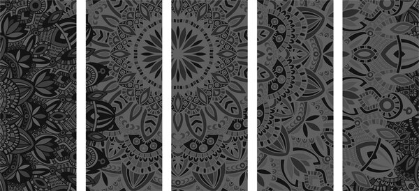 Tablou 5-piese Mandala elegantă în design alb-negru