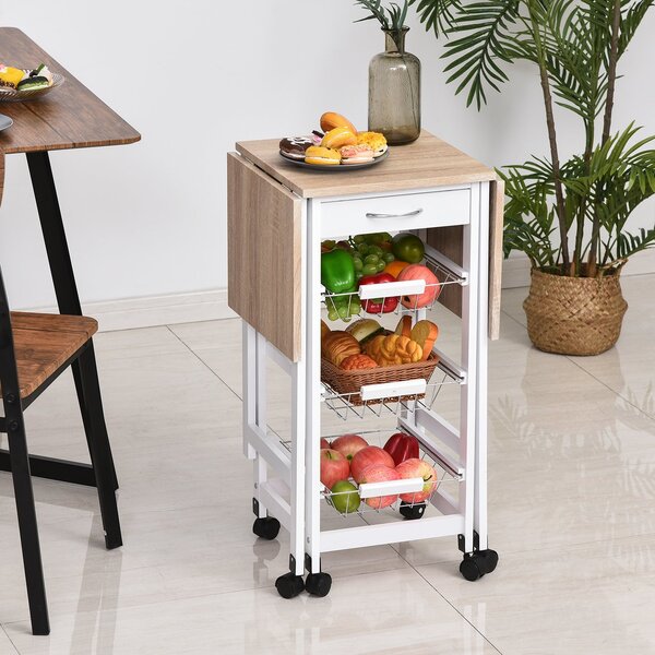 HOMCOM Cărucior de Bucătărie Extensibil Alb, 3 Sertare, MDF/Metal, Soluție Organizare Bucătărie, 37x37x77.5 cm | Aosom Romania