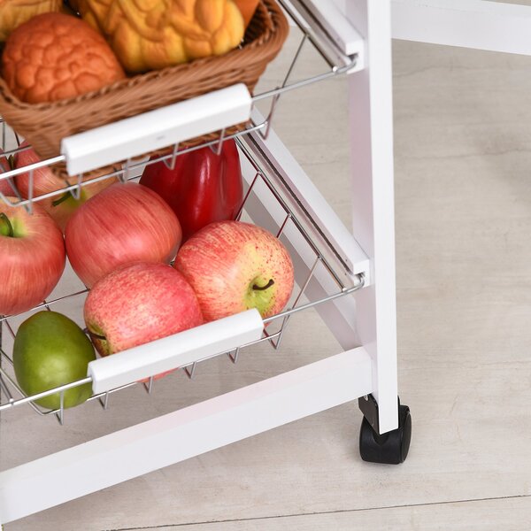 HOMCOM Cărucior de Bucătărie Extensibil Alb, 3 Sertare, MDF/Metal, Soluție Organizare Bucătărie, 37x37x77.5 cm | Aosom Romania