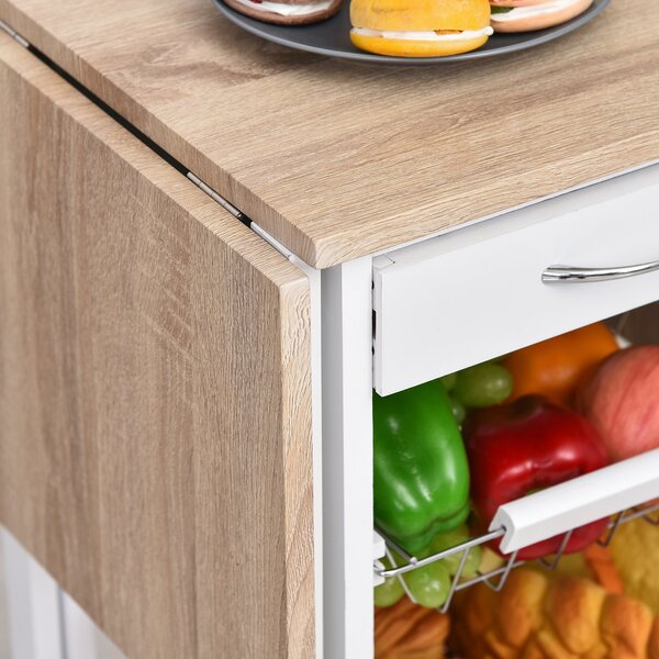 HOMCOM Cărucior de Bucătărie Extensibil Alb, 3 Sertare, MDF/Metal, Soluție Organizare Bucătărie, 37x37x77.5 cm | Aosom Romania