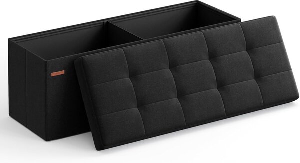 Bancuta Hol cu Spatiu de Depozitare, Velvet Vault, Negru Cerneala, 110x38x38 cm
