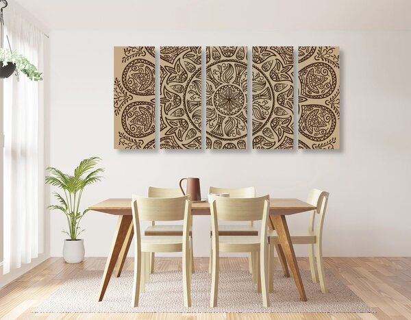 Tablou 5-piese Mandala cu model natural abstract