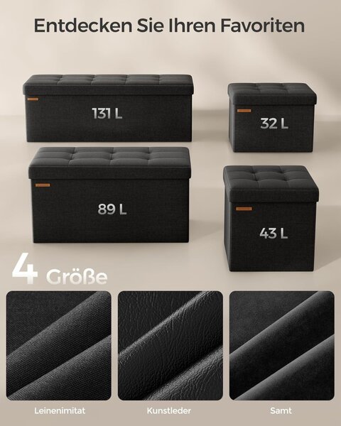 Bancuta Hol cu Spatiu de Depozitare, Velvet Vault, Negru Cerneala, 110x38x38 cm
