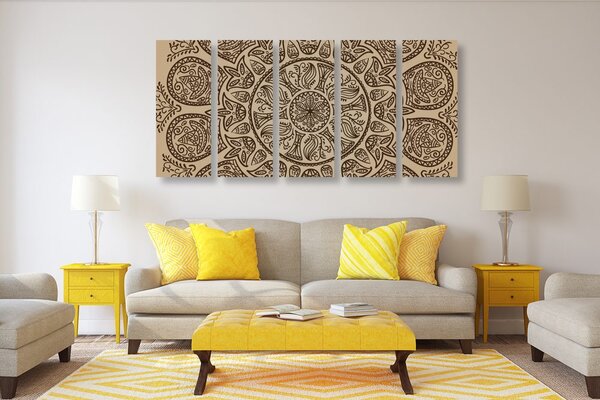 Tablou 5-piese Mandala cu model natural abstract