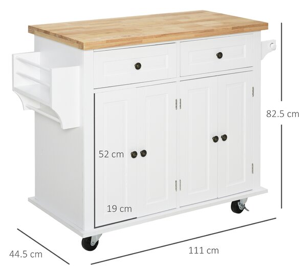 HOMCOM Carucior Bucatarie Sertare Dulapuri 4 Roti Lemn 111x44.5x82.5cm Alb | Aosom Romania