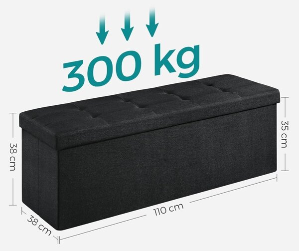 Bancuta Hol cu Spatiu de Depozitare, Velvet Vault, Negru Cerneala, 110x38x38 cm