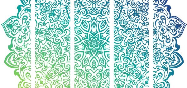 Tablou 5-piese Mandala în albastru-verde