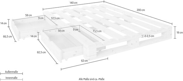 Pat Alasco cu 2 sertare, alb 140/200 cm