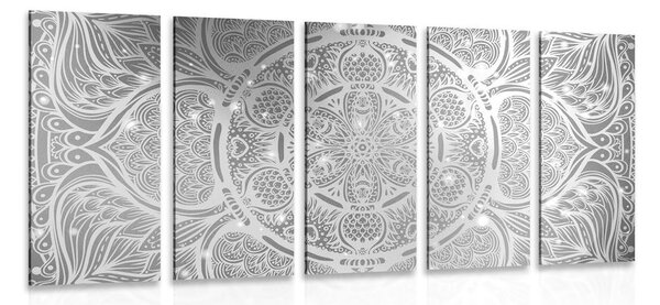Tablou 5-piese Mandala indiene cu un fundal galactic în design alb-negru