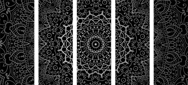 Tablou 5-piese Mandala vintage în stil indian în design alb-negru