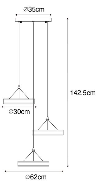 Lampă suspendată neagră rotundă cu LED cu dimmer în 3 trepte cu 3 lumini - Lyani