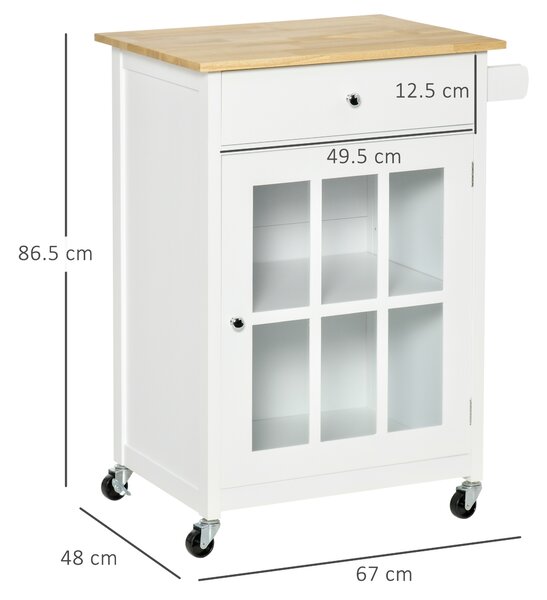 HOMCOM Cărucior Bucătărie Compact, Multifuncțional, Spațiu Depozitare, 67x48x86.5cm, Design Modern, Alb | Aosom Romania