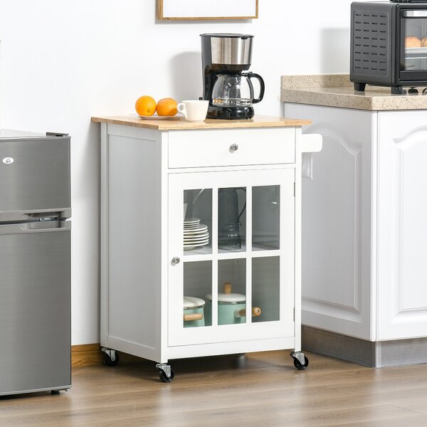 HOMCOM Cărucior Bucătărie Compact, Multifuncțional, Spațiu Depozitare, 67x48x86.5cm, Design Modern, Alb | Aosom Romania