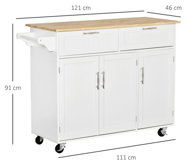 HOMCOM Cărucior Bucătărie Multifuncțional cu Spațiu Depozitare, 121x46x91 cm, Design Modern, Alb | Aosom Romania