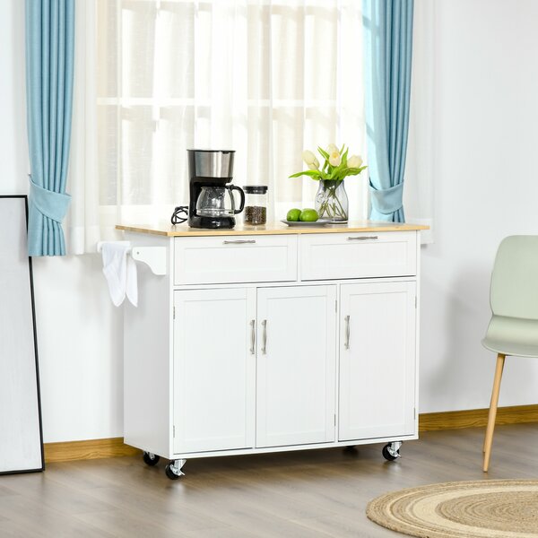 HOMCOM Cărucior Bucătărie Multifuncțional cu Spațiu Depozitare, 121x46x91 cm, Design Modern, Alb | Aosom Romania