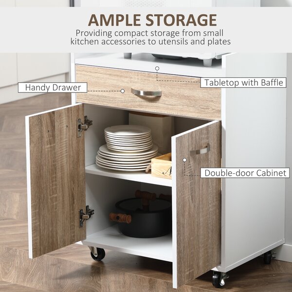 HOMCOM Cărucior Bucătărie Compact cu Dulap și Sertar, Mobilier Multifuncțional, 60x40x77cm, Design Modern | Aosom Romania