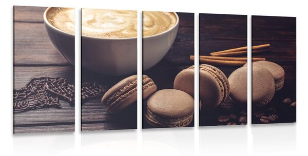 Tablou 5-piese cafea cu macarons de ciocolată