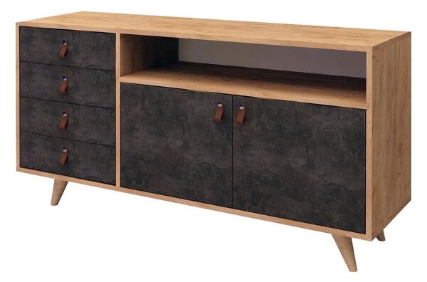 Comoda Pagina, stejar/gri ciment inchis, PAL melaminat, 140x40x86 cm
