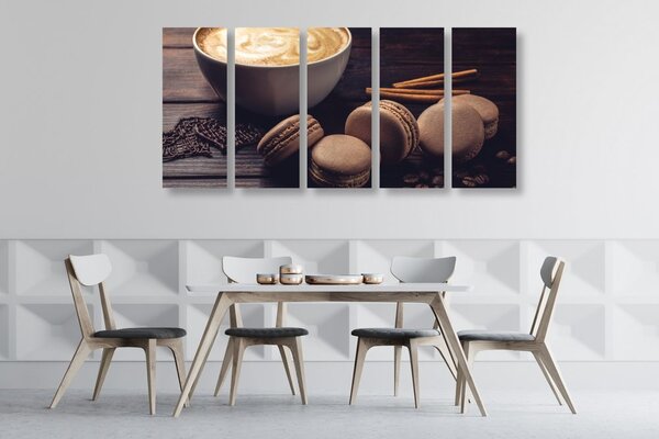 Tablou 5-piese cafea cu macarons de ciocolată