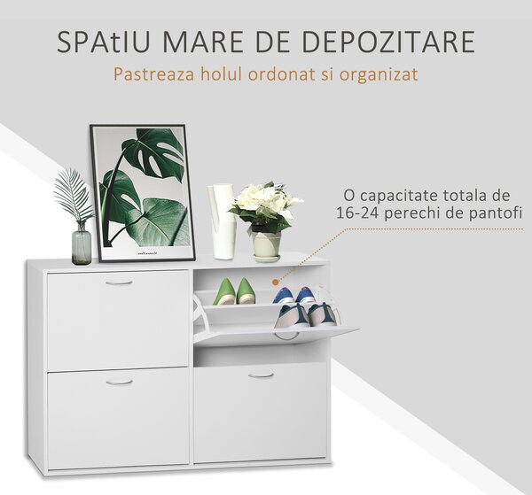 HOMCOM Dulap Pantofi pentru 24 Perechi, Design Eficient din Lemn, Alb, 120x24x81cm | Aosom Romania