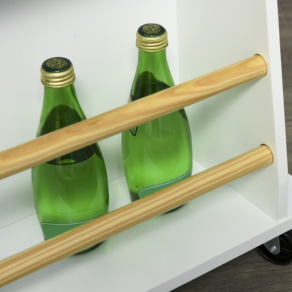 HOMCOM Cărucior Bucătărie cu 3 Niveluri, 2 Sertare Culisante, 4 Roți, Raft Reglabil, Design Modern, Alb și Lemn Natural, 89x45x89cm | Aosom Romania