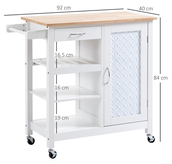 Carucior de Bucatarie HOMCOM 4 Roti, din MDF, dulap cu roti | Aosom Romania