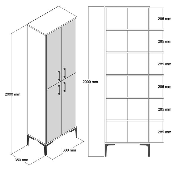 Pantofar BERLIN A, nuc, PAL melaminat/metal, 60x35x200 cm