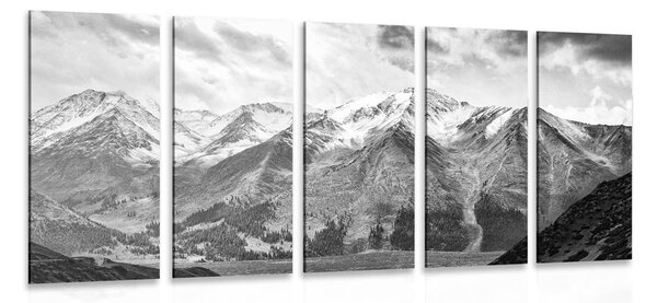 Tablou 5-piese panorama montană frumoasă în design alb-negru