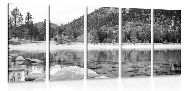 Tablou 5-piese lacul în natura frumoasă în design alb-negru